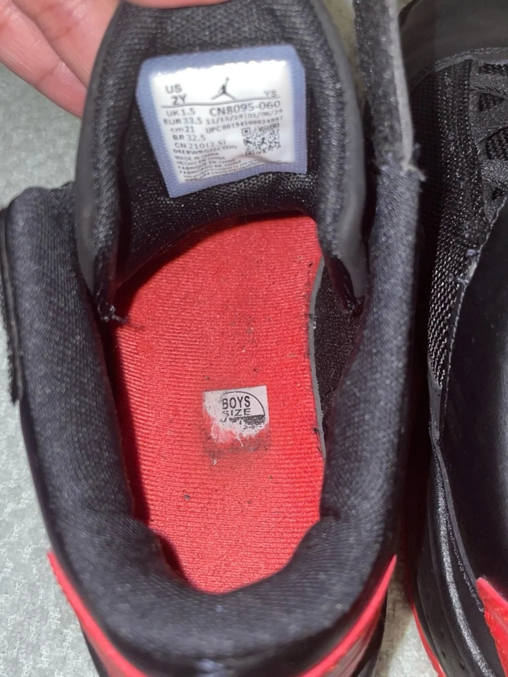 Jordan Kids Black and Red Sneakers
